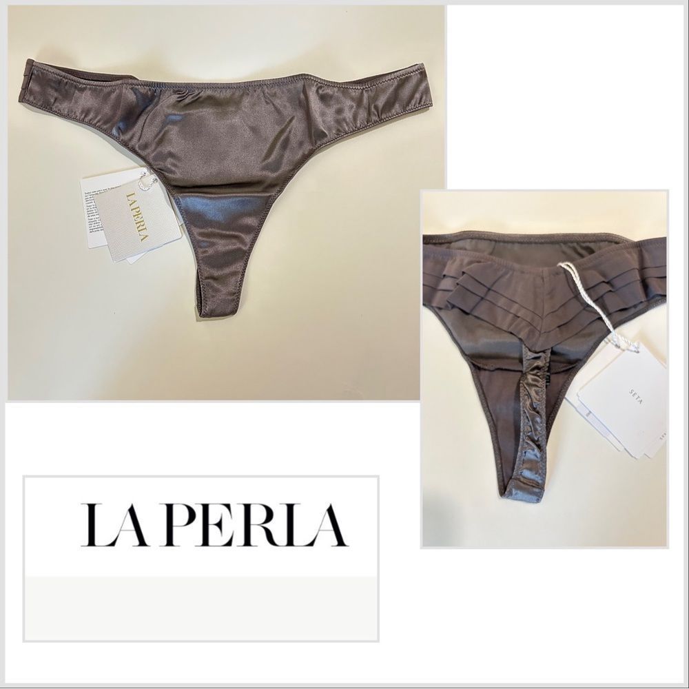 New With Tags! 
La Perla Grey Slope SILK Essence thong panty S